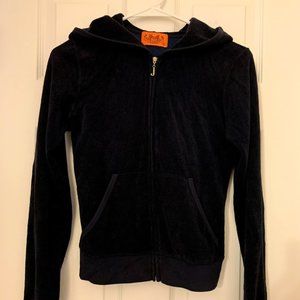 Juicy Couture Navy Terrycloth Zip-Up Hooded Jacket